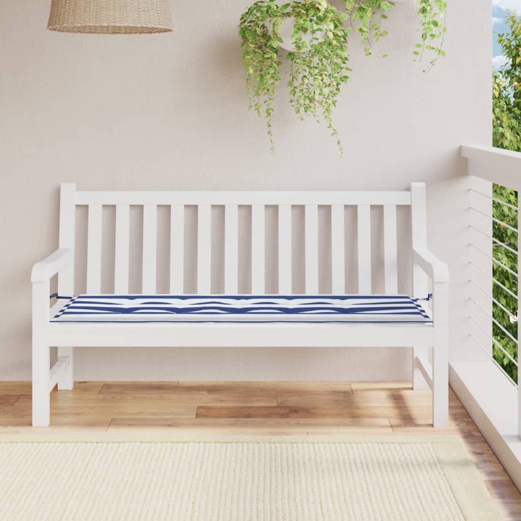 Cuscino Panca Giardino Bianco e Blu 150x50x3 cm Tessuto Oxford - homemem39