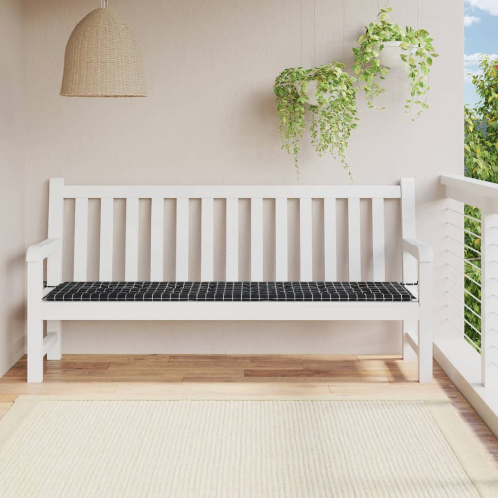 Cuscino Panca Giardino Motivo a Quadri Nero 200x50x3 cm Tessuto - homemem39