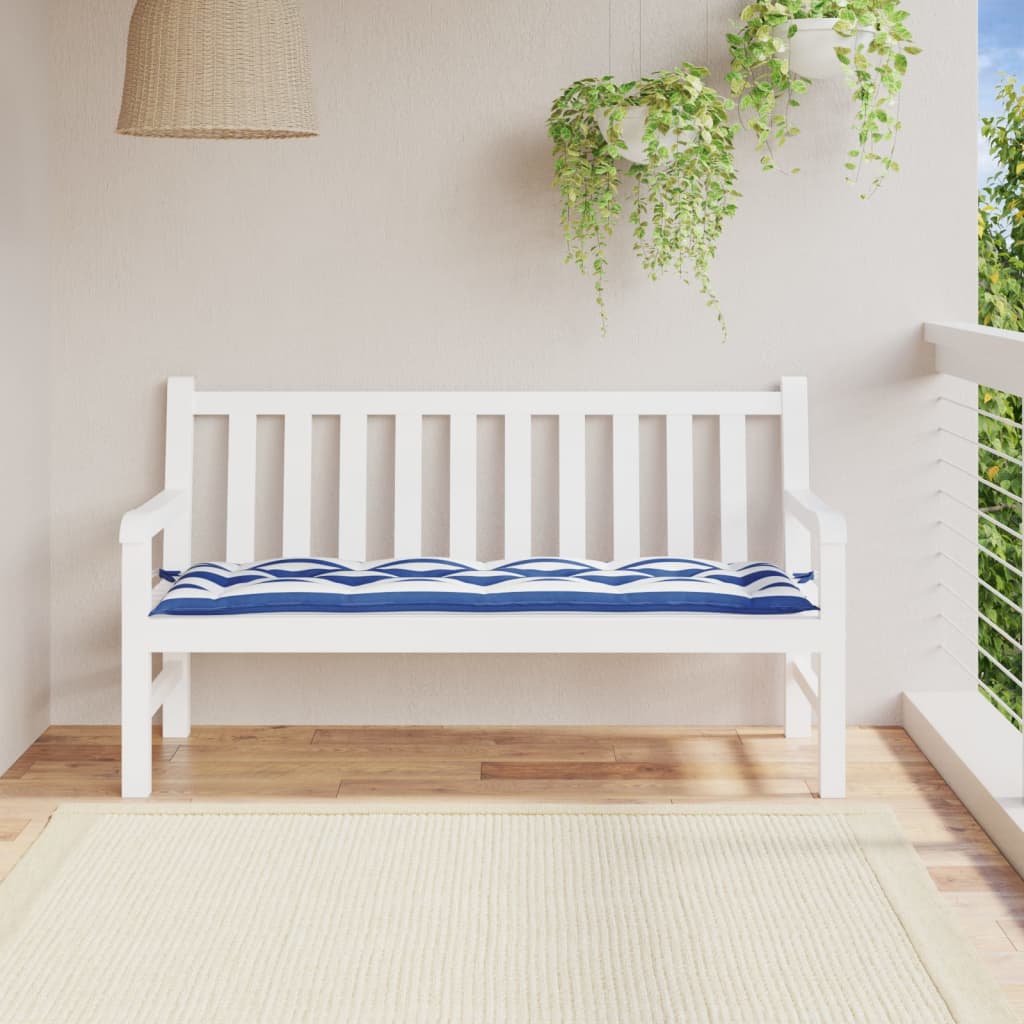 Cuscino per Panca Bianco e Blu 150x50x7 cm in Tessuto Oxford - homemem39