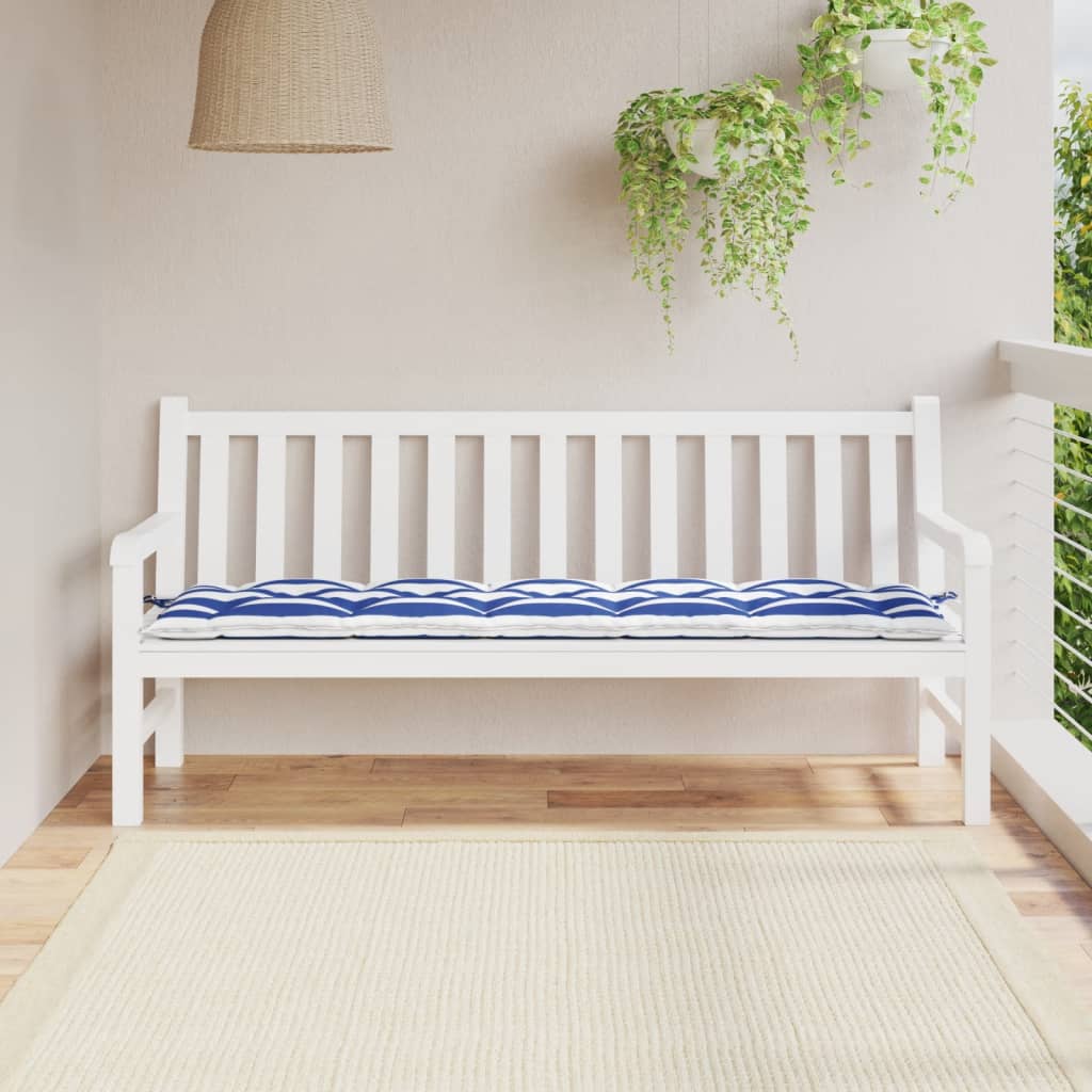 Cuscino per Panca Bianco e Blu 180x50x7 cm in Tessuto Oxford - homemem39