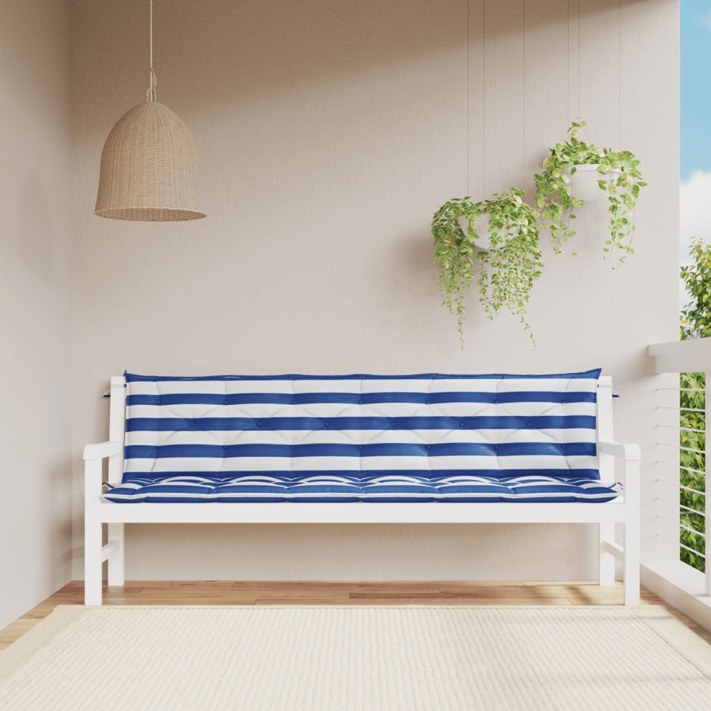 Cuscini Panca Giardino 2pz Righe Bianche Blu 200x50x7cm Tessuto - homemem39