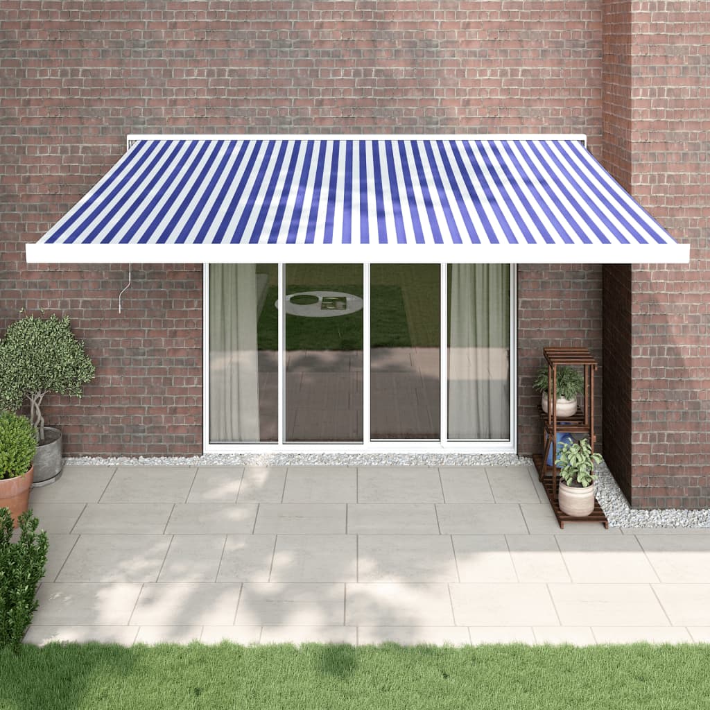 Tenda Sole Retrattile Blu e Bianca 4,5x3 m Tessuto e Alluminio - homemem39