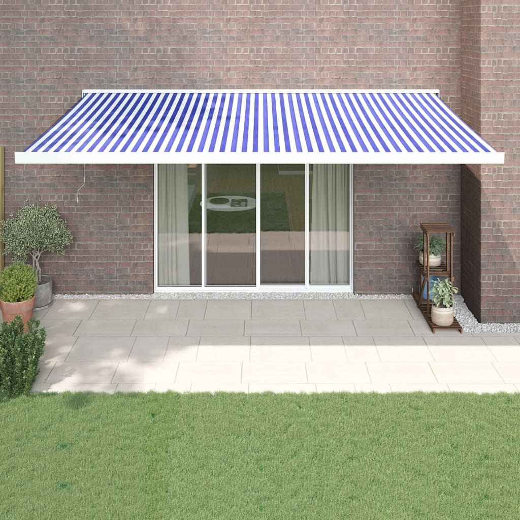 Tenda da Sole Retrattile Blu e Bianca 5x3 m Tessuto e Alluminio - homemem39