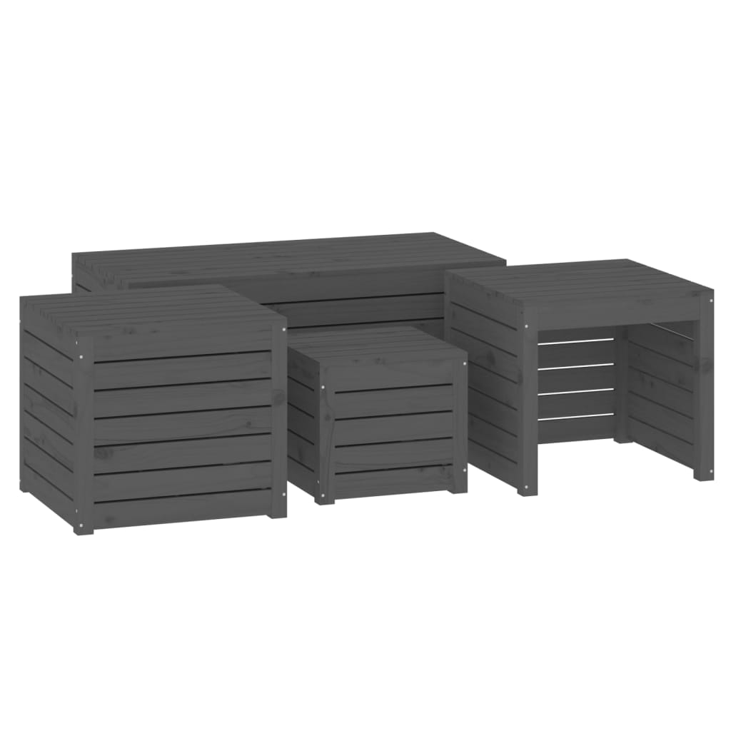 Set Cassette da Giardino 4 pz Grigio in Legno Massello di Pino - homemem39