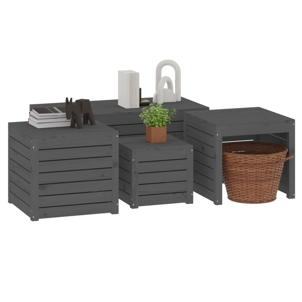 Set Cassette da Giardino 4 pz Grigio in Legno Massello di Pino - homemem39