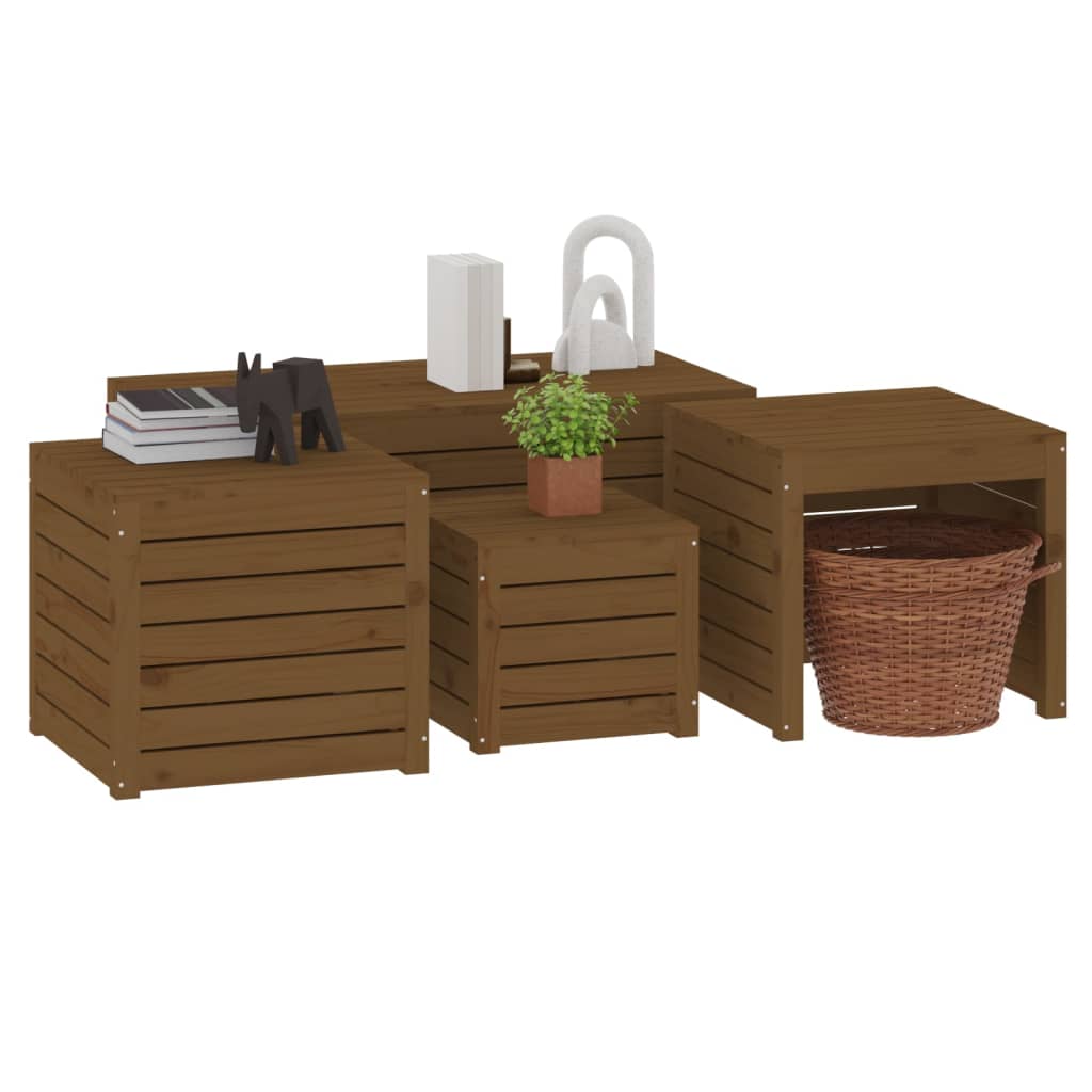 Set Cassette da Giardino 4 pz Miele in Legno Massello di Pino - homemem39