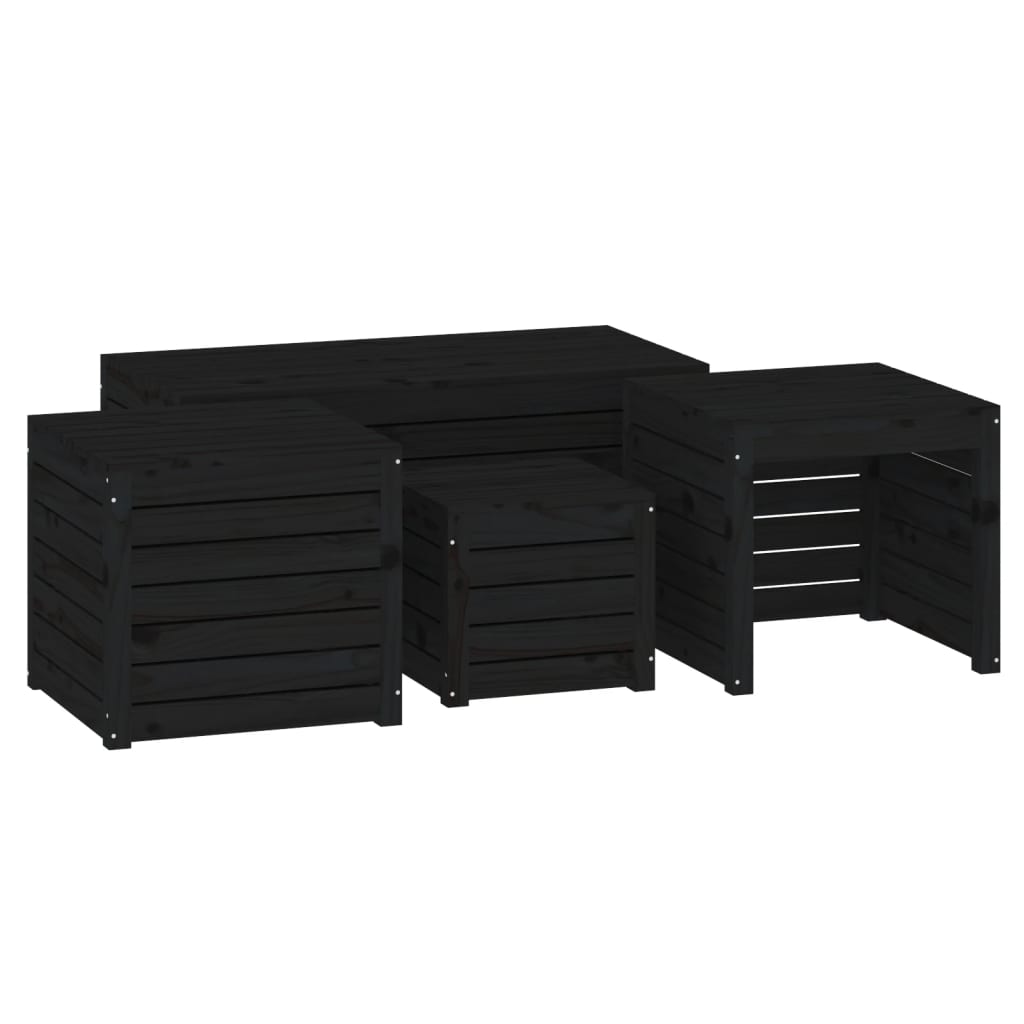 Set Cassette da Giardino 4 pz Nero in Legno Massello di Pino - homemem39