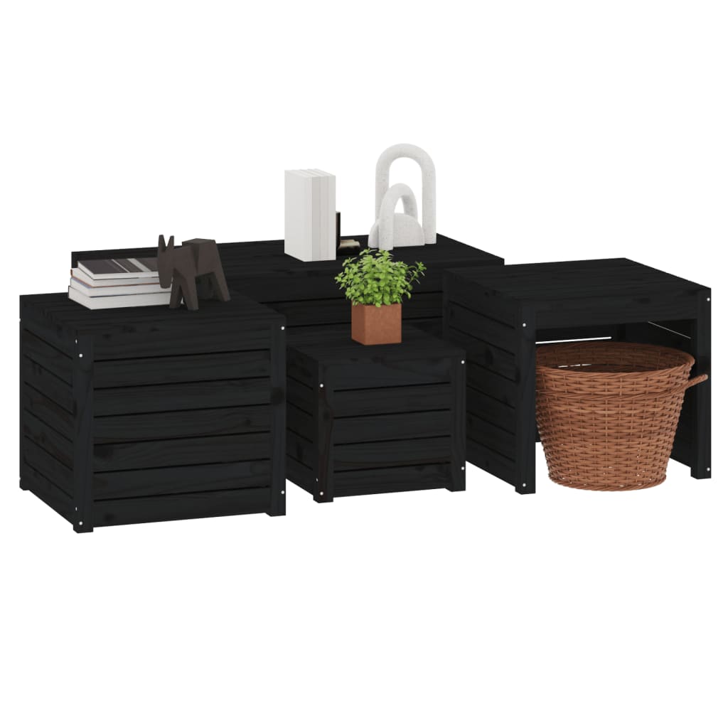 Set Cassette da Giardino 4 pz Nero in Legno Massello di Pino - homemem39