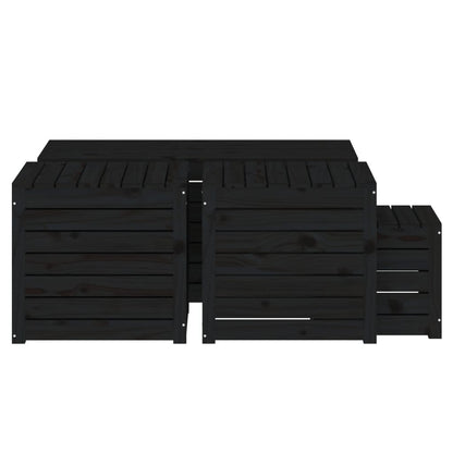 Set Cassette da Giardino 4 pz Nero in Legno Massello di Pino - homemem39