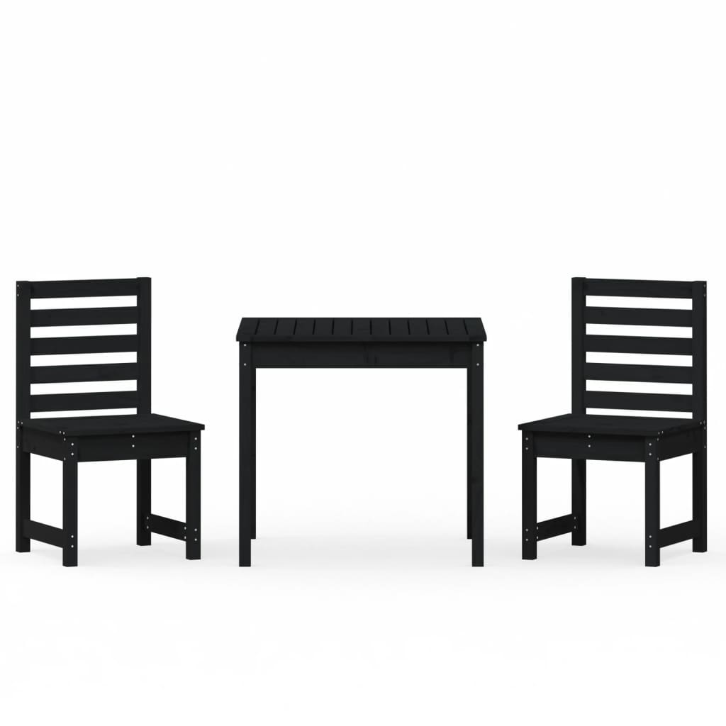 Set da Bistrot da Giardino 3 pz Nero in Legno Massello di Pino - homemem39