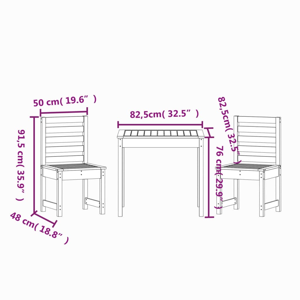 Set da Bistrot da Giardino 3 pz Nero in Legno Massello di Pino - homemem39