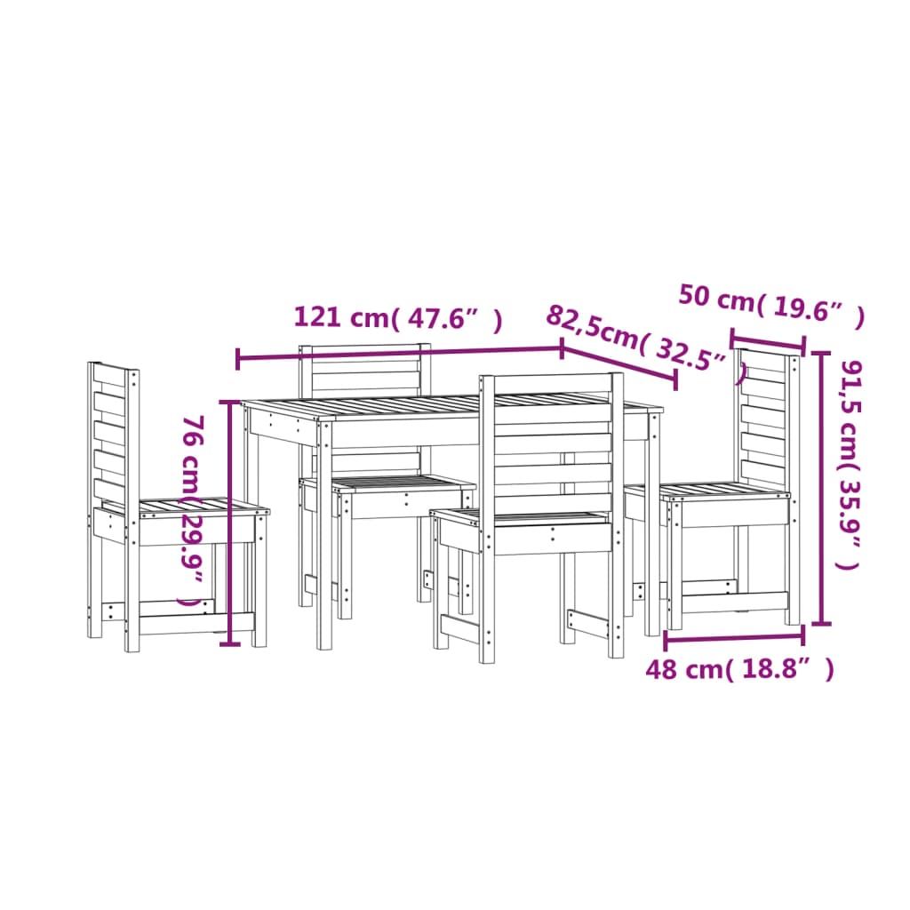 Set da Pranzo per Giardino 5pz Grigio in Legno Massello di Pino - homemem39