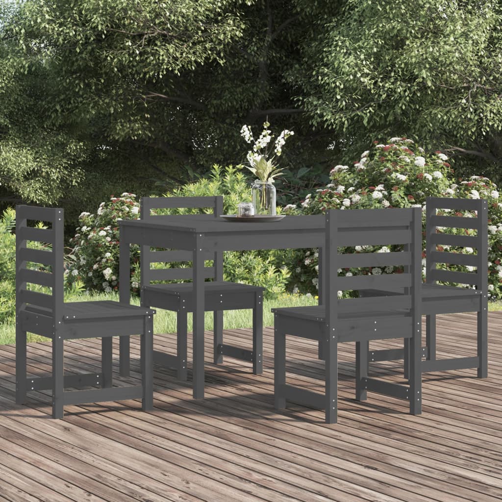 Set da Pranzo per Giardino 5pz Grigio in Legno Massello di Pino - homemem39