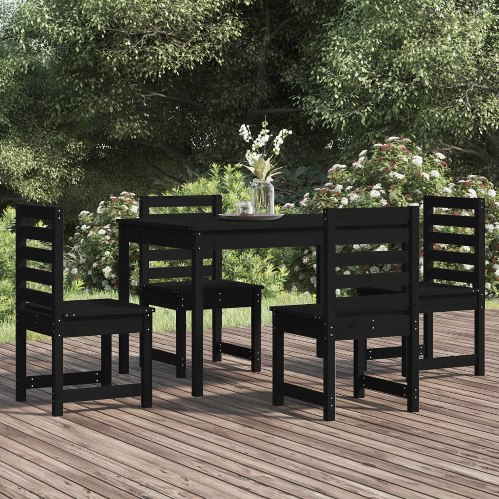 Set da Pranzo per Giardino 5pz Nero in Legno Massello di Pino - homemem39