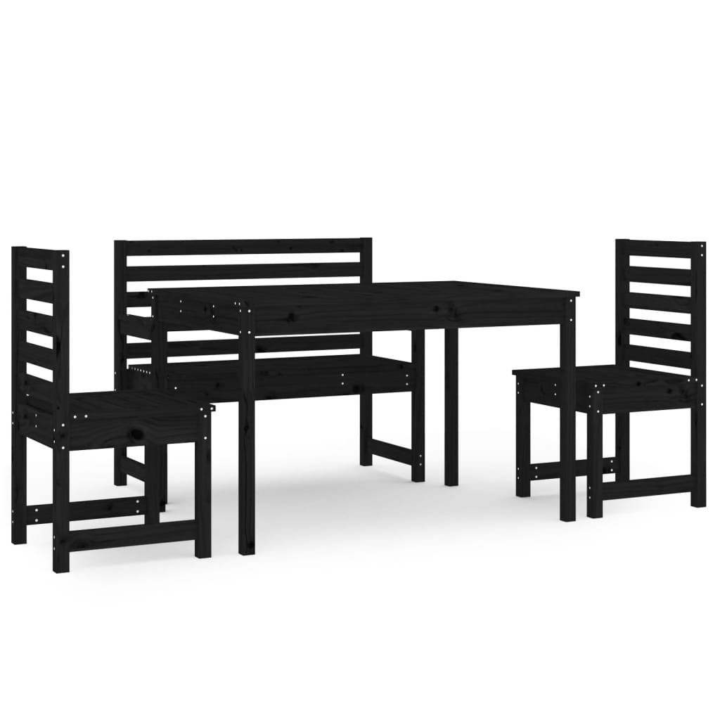 Set da Pranzo per Giardino 4pz Nero in Legno Massello di Pino - homemem39