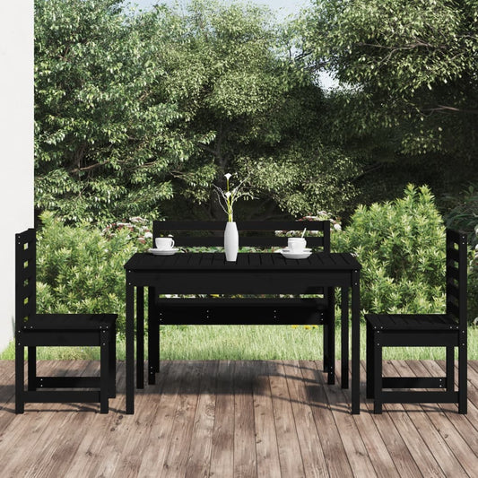 Set da Pranzo per Giardino 4pz Nero in Legno Massello di Pino - homemem39