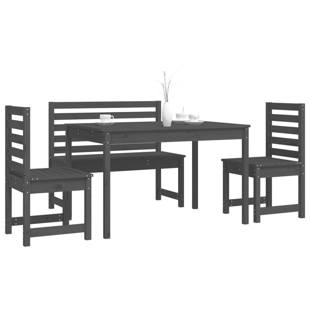 Set da Pranzo per Giardino 4pz Grigio in Legno Massello di Pino - homemem39