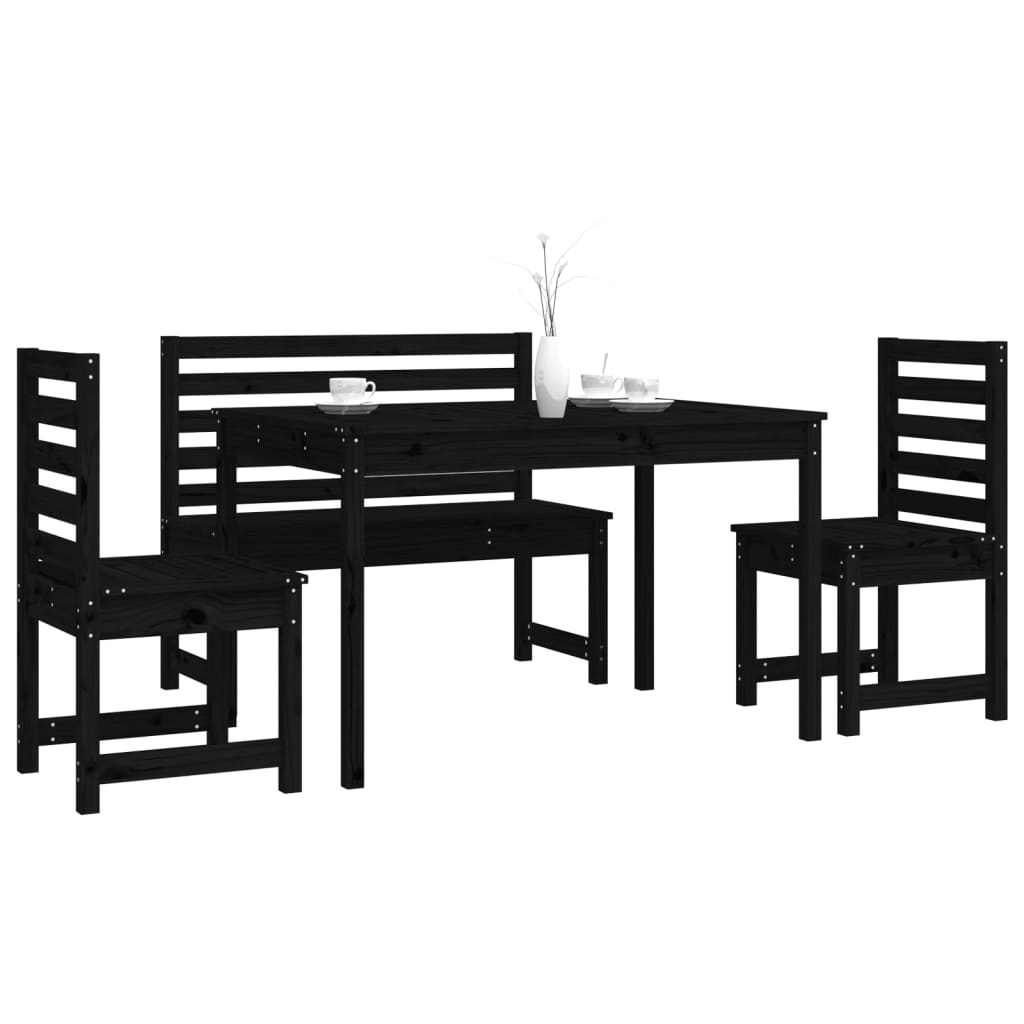 Set da Pranzo per Giardino 4pz Nero in Legno Massello di Pino - homemem39