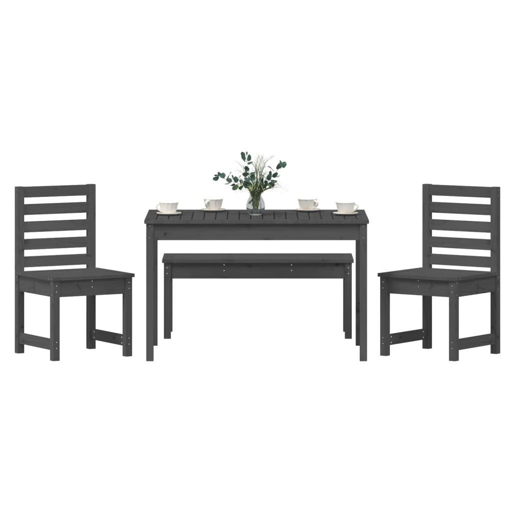 Set da Pranzo per Giardino 4pz Grigio in Legno Massello di Pino - homemem39