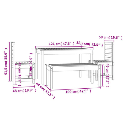 Set da Pranzo per Giardino 4pz Grigio in Legno Massello di Pino - homemem39