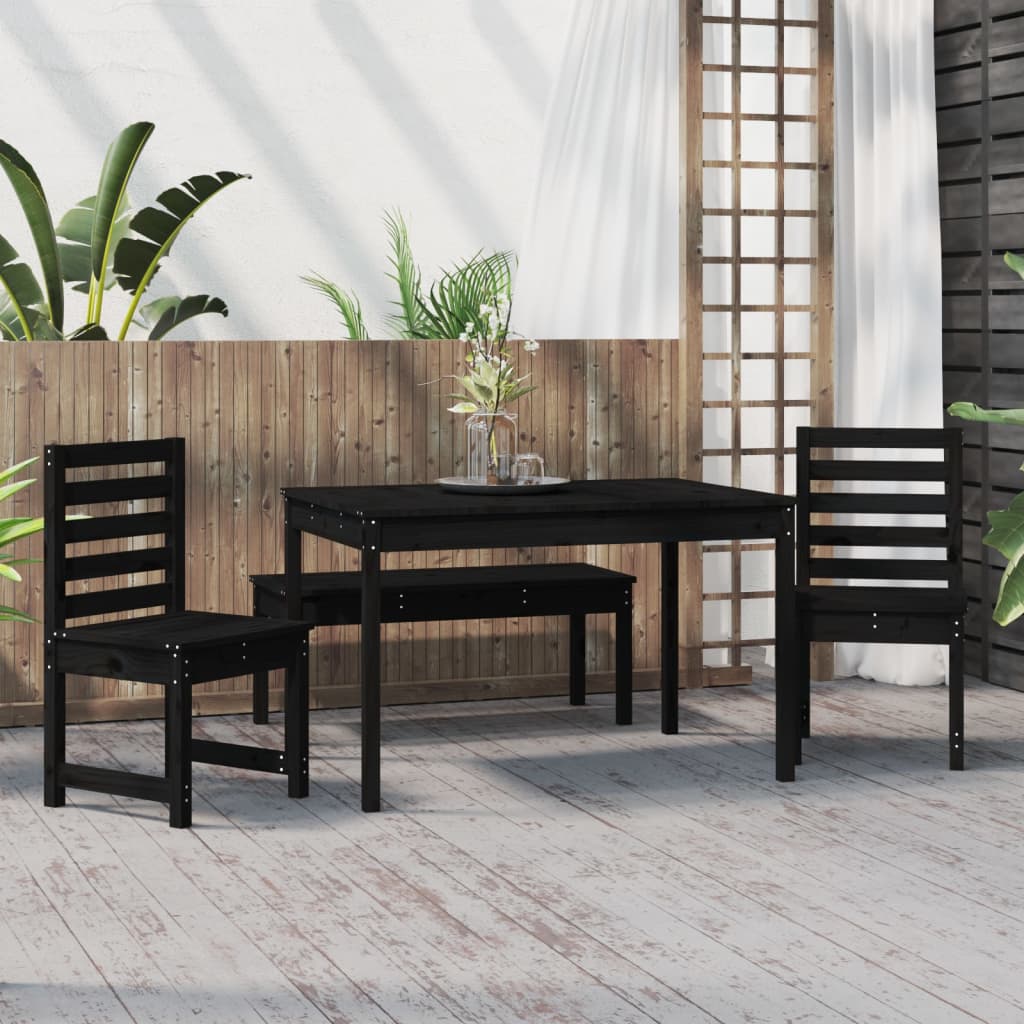 Set da Pranzo per Giardino 4pz Nero in Legno Massello di Pino - homemem39