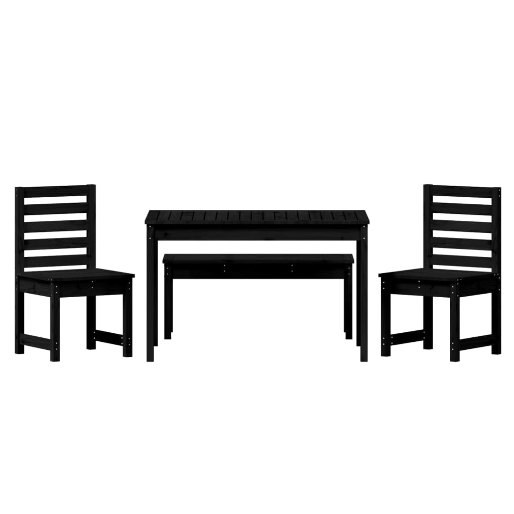 Set da Pranzo per Giardino 4pz Nero in Legno Massello di Pino - homemem39