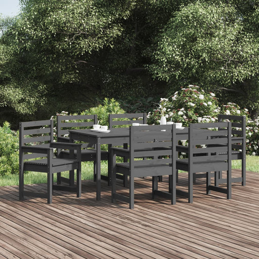 Set da Pranzo per Giardino 7pz Grigio in Legno Massello di Pino - homemem39