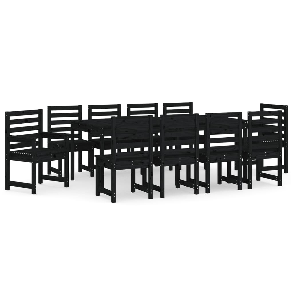 Set da Pranzo per Giardino 11pz Nero in Legno Massello di Pino - homemem39