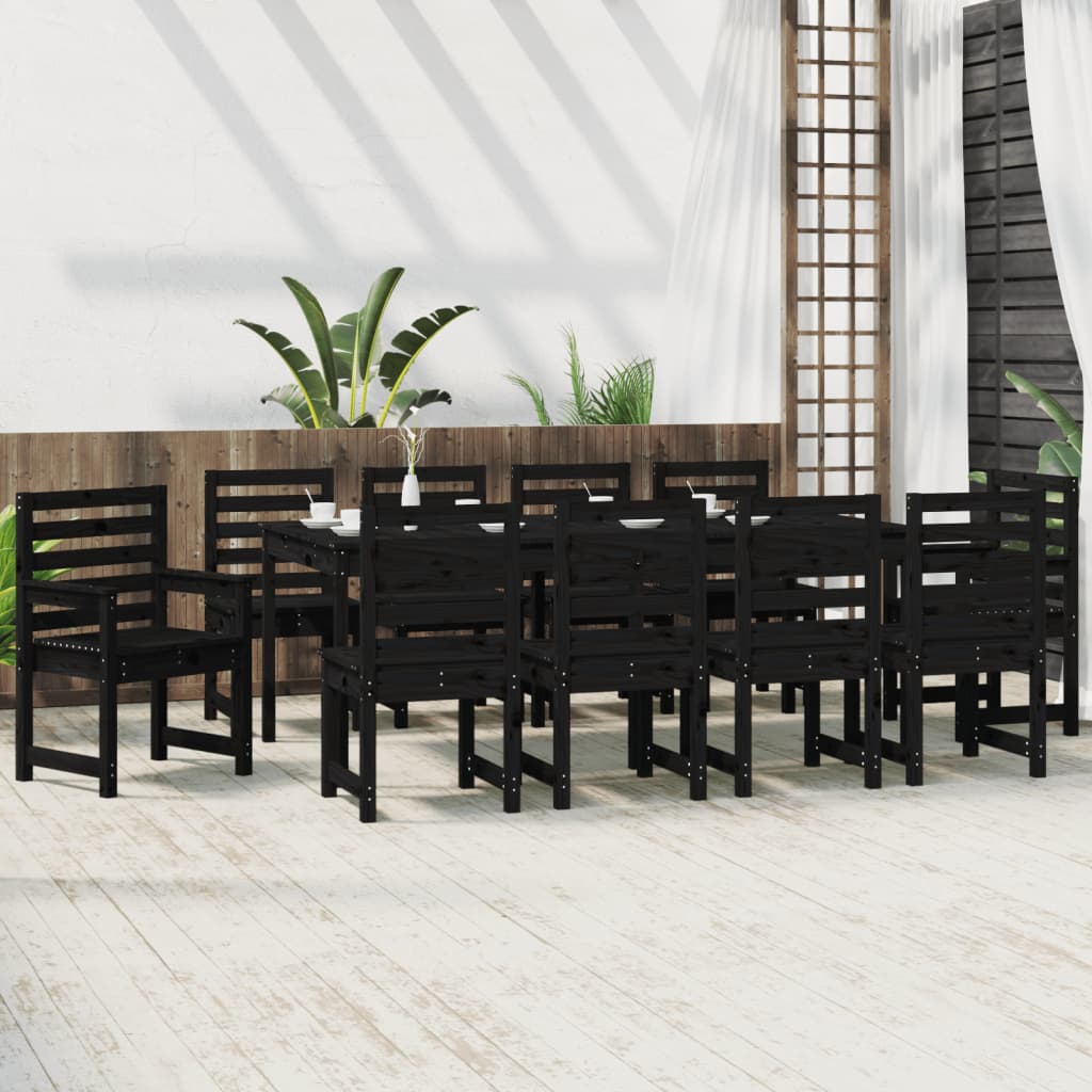 Set da Pranzo per Giardino 11pz Nero in Legno Massello di Pino - homemem39