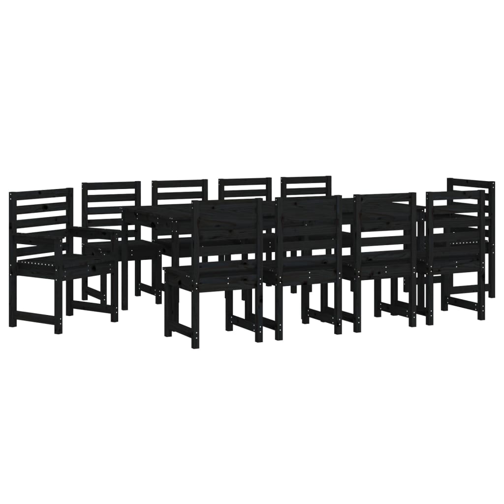 Set da Pranzo per Giardino 11pz Nero in Legno Massello di Pino - homemem39