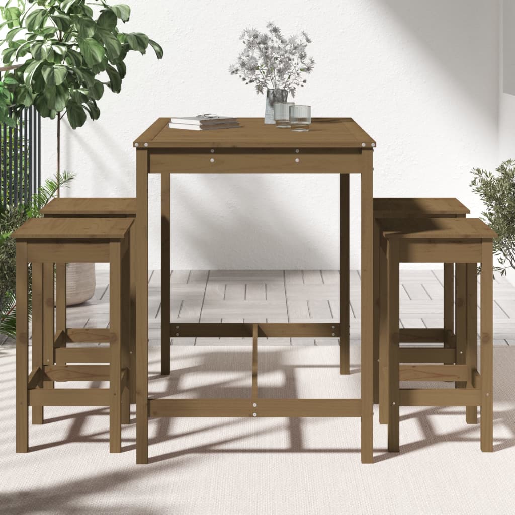 Set Bar da Giardino 5 pz Miele in Legno Massello di Pino - homemem39