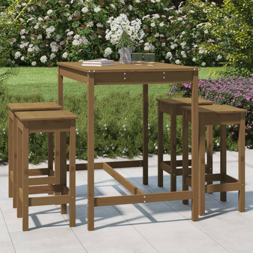 Set Bar da Giardino 5 pz Miele in Legno Massello di Pino - homemem39