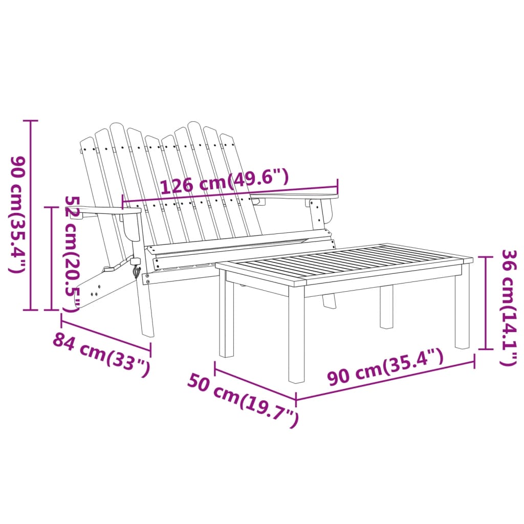 Set da Salotto Giardino Adirondack 2pz Legno Massello di Acacia - homemem39