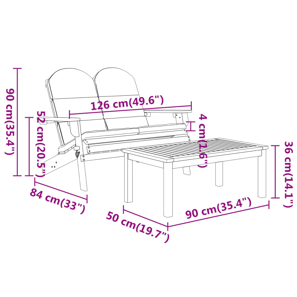 Set Salotto da Giardino Adirondack 2pz Legno Massello di Acacia - homemem39