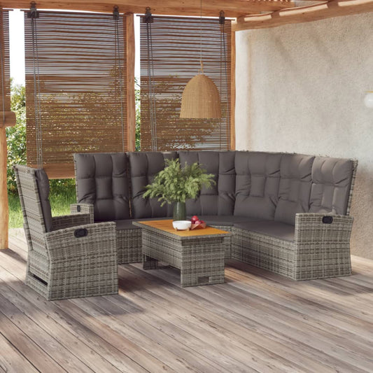 Set Divani da Giardino 3 pz con Cuscini in Polyrattan Grigio - homemem39