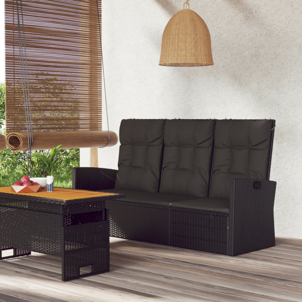 Panca da Giardino Reclinabile con Cuscini 173cm Polyrattan Nero - homemem39