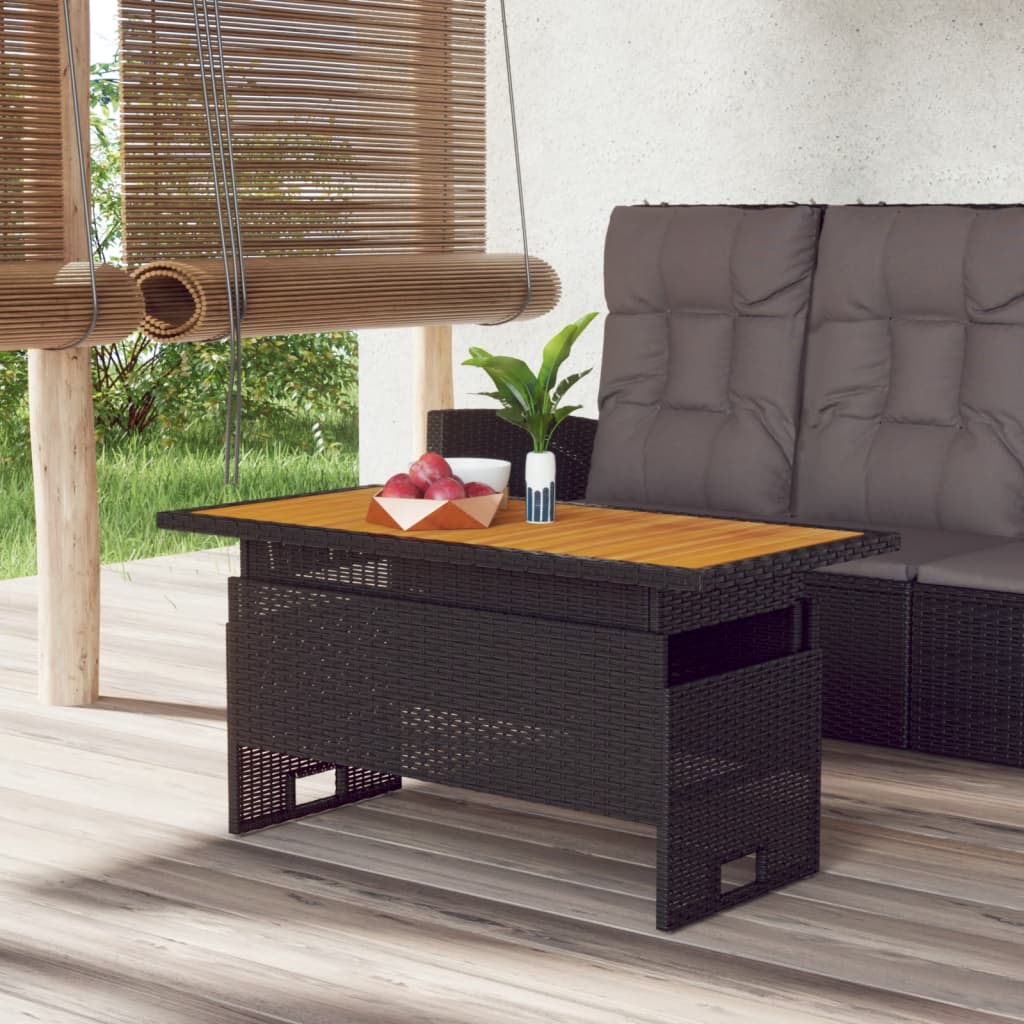 Tavolo Giardino Nero 100x50x43/63cm Massello Acacia Polyrattan - homemem39