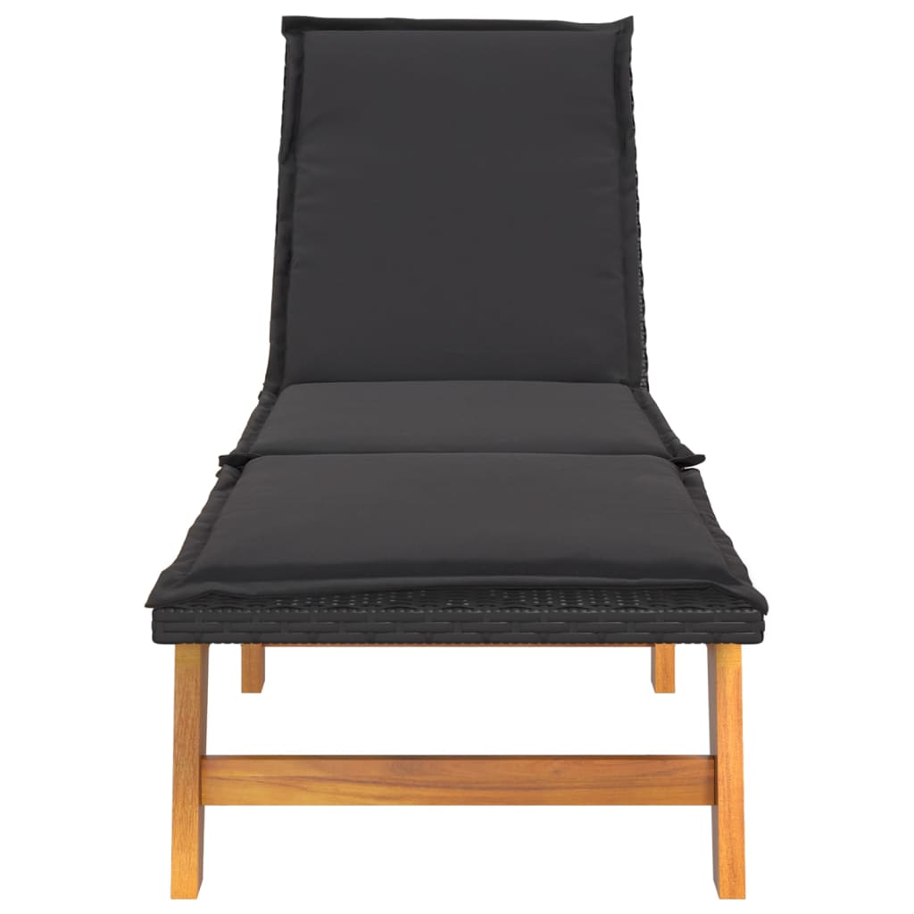 Sdraio con Cuscino Nero Marrone Polyrattan e Massello di Acacia - homemem39