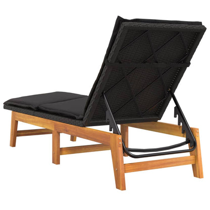 Sdraio con Cuscino Nero Marrone Polyrattan e Massello di Acacia - homemem39