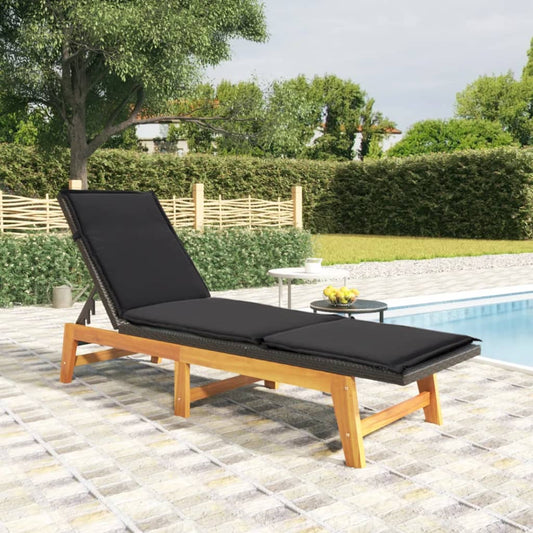 Sdraio con Cuscino Nero Marrone Polyrattan e Massello di Acacia - homemem39