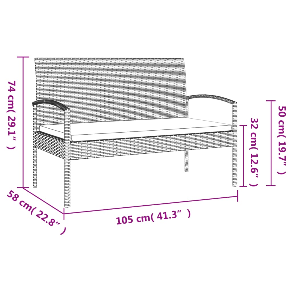 Panca da Giardino con Cuscino Grigia 105 cm in Polyrattan - homemem39