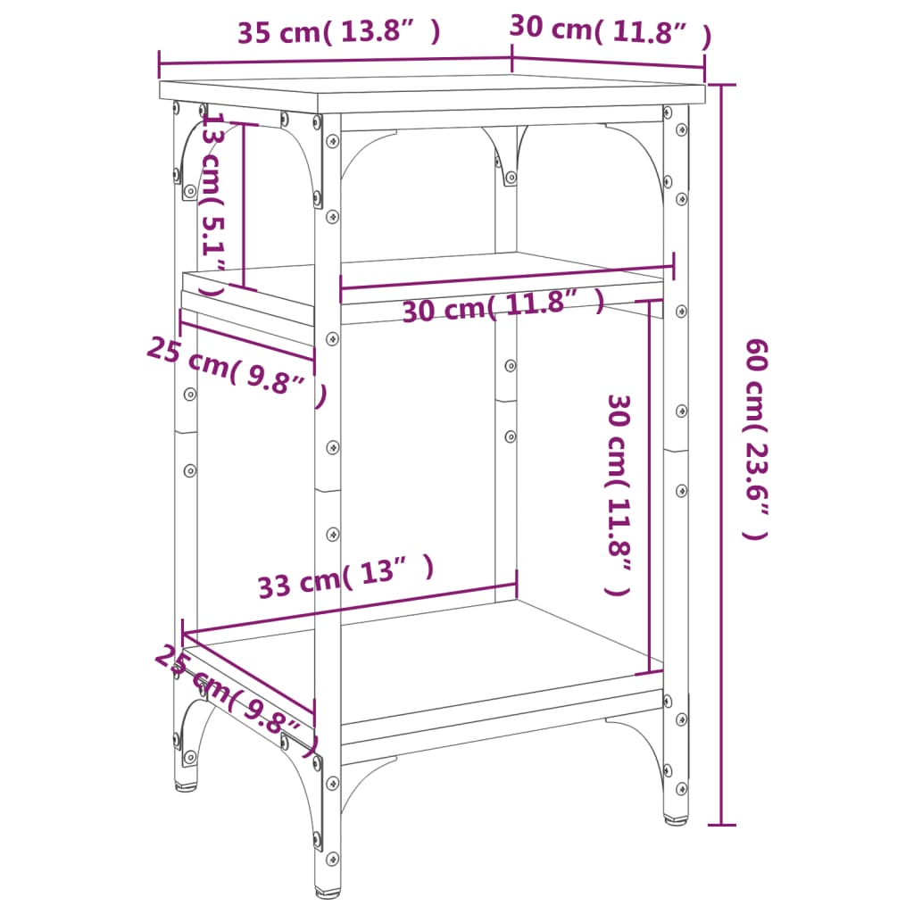 Tavolino Grigio Sonoma 35x30x60 cm in Legno Multistrato - homemem39