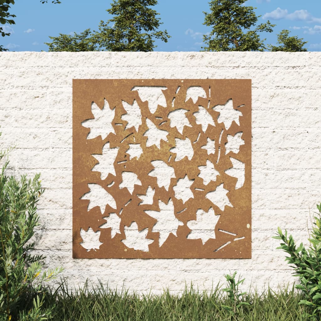 Decorazione Muro Giardino 55x55 cm Foglia Acero Acciaio Corten - homemem39