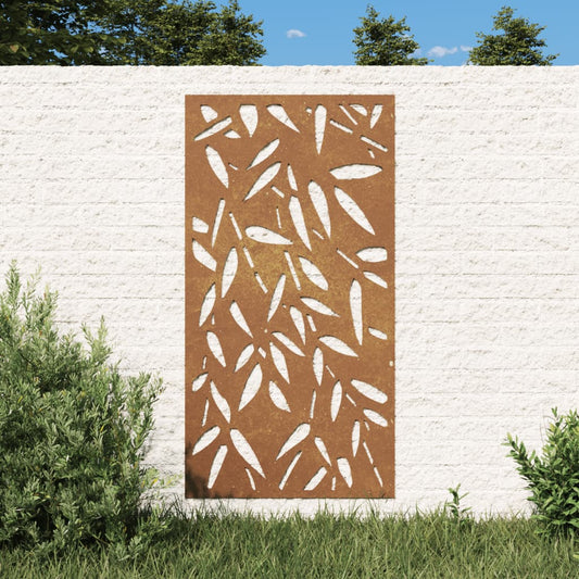 Decorazione Muro Giardino 105x55 cm Foglie Bambù Acciaio Corten - homemem39