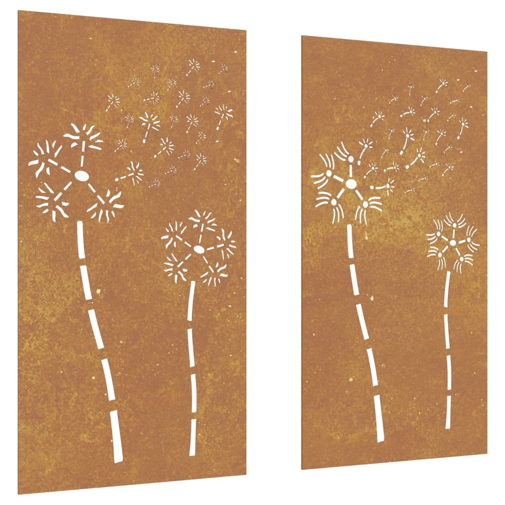 Decorazioni Muro da Giardino 2pz 105x55 cm Fiore Acciaio Corten - homemem39