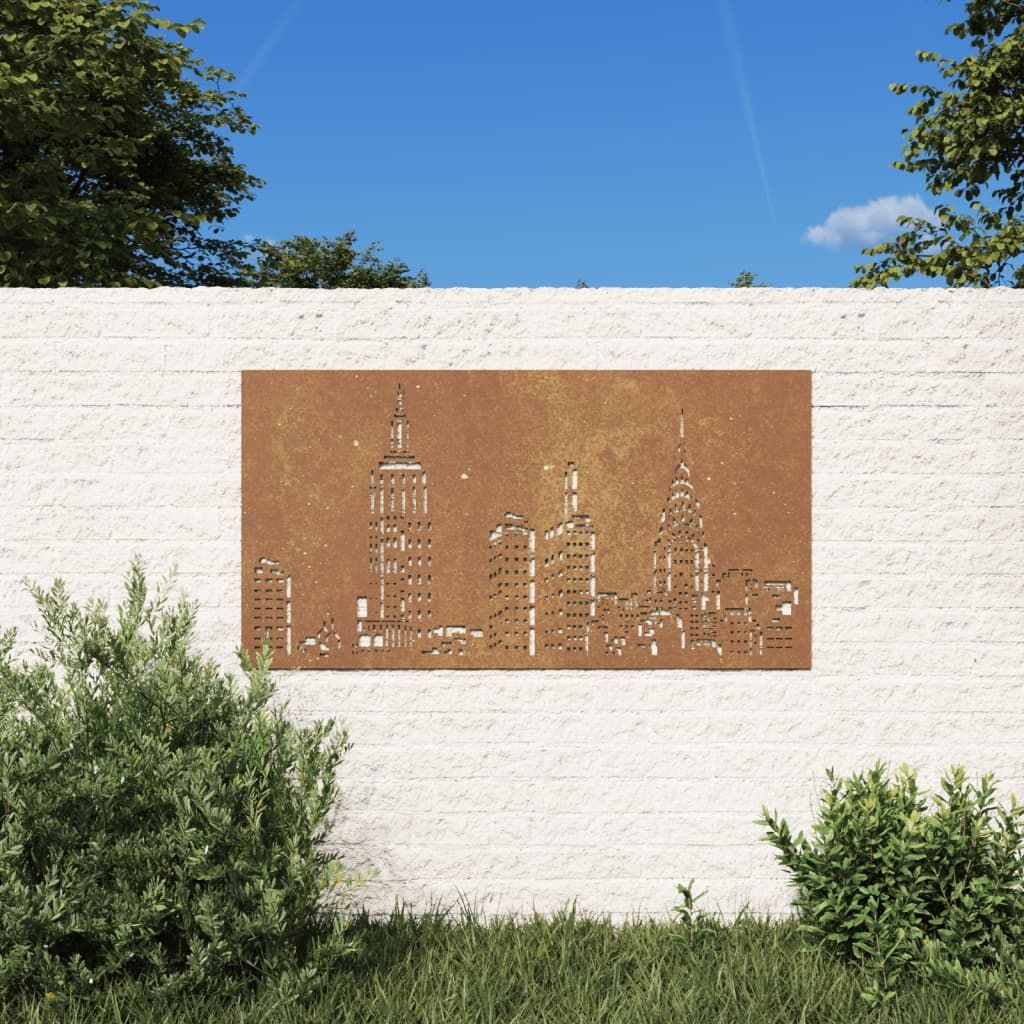 Decorazione Muro da Giardino 105x55cm Skyline in Acciaio Corten - homemem39