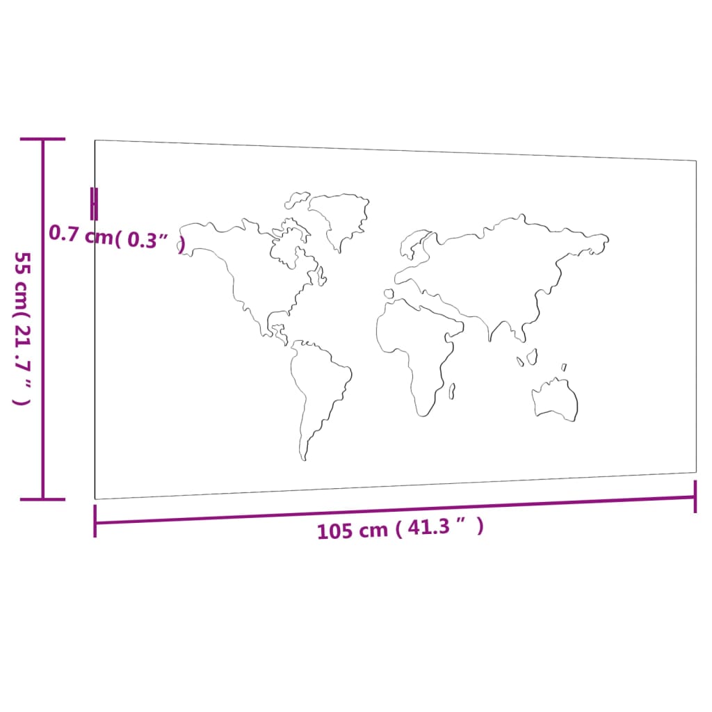 Decorazione Muro Giardino 105x55 cm Mappa Mondo Acciaio Corten - homemem39