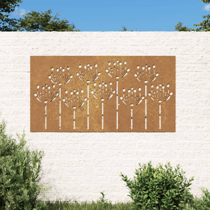 Decorazione Muro da Giardino 105x55 cm Fiore in Acciaio Corten - homemem39