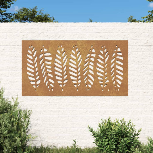 Decorazione Muro da Giardino 105x55 cm Foglia Acciaio Corten - homemem39