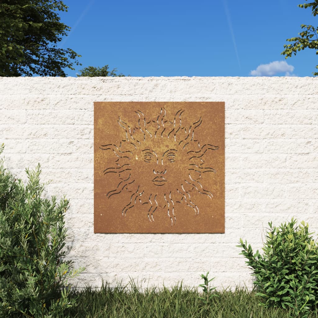 Decorazione Muro da Giardino 55x55 cm Sole in Acciaio Corten - homemem39